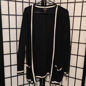 Torrid Black Ribbed Varsity Open Front Cardigan with White Stripes Size Medium